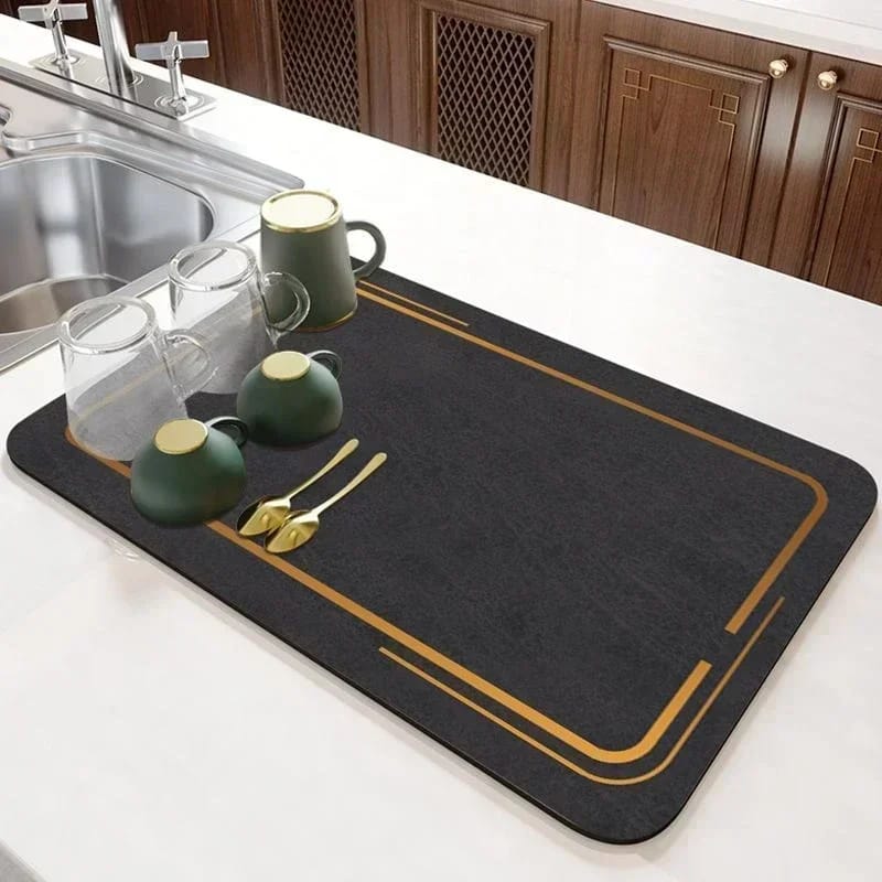 Anti Slip Dish Drying Mat-Golden Border (5398)